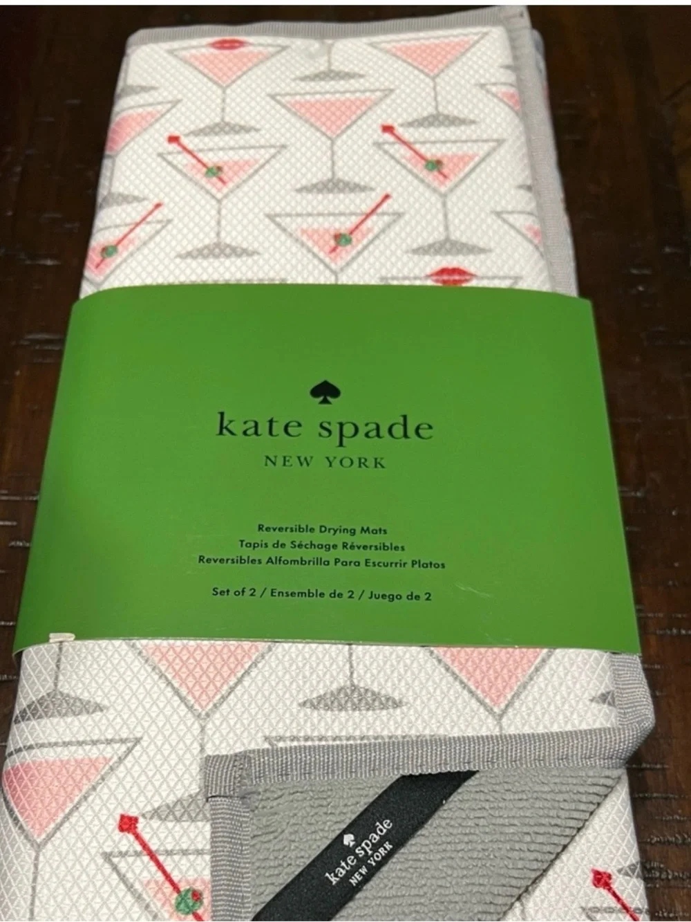 Kate Spade New York Martini Glass Reversible Drying Mats Set of 2